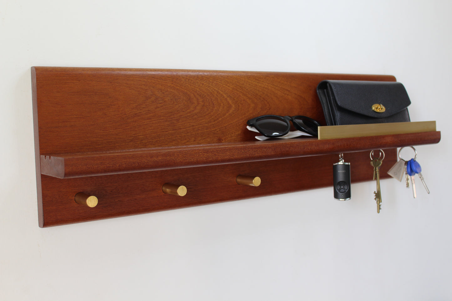Sapele and Brass Entry-way Organiser