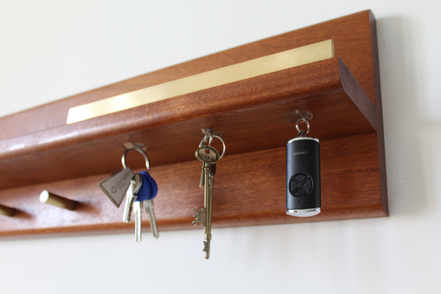 Sapele and Brass Entry-way Organiser