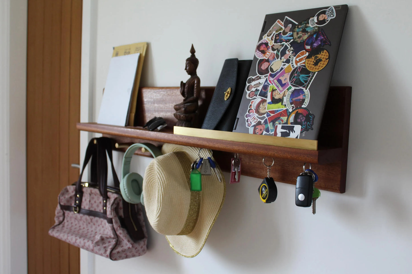 Sapele and Brass Entry-way Organiser