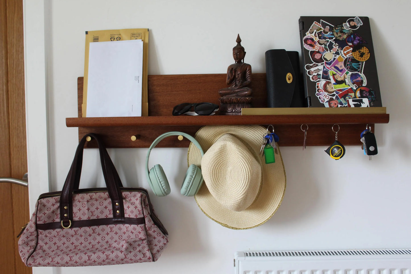 Sapele and Brass Entry-way Organiser