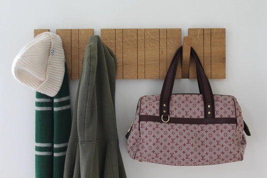 Oak and Sapele Flip-down Coat Rack