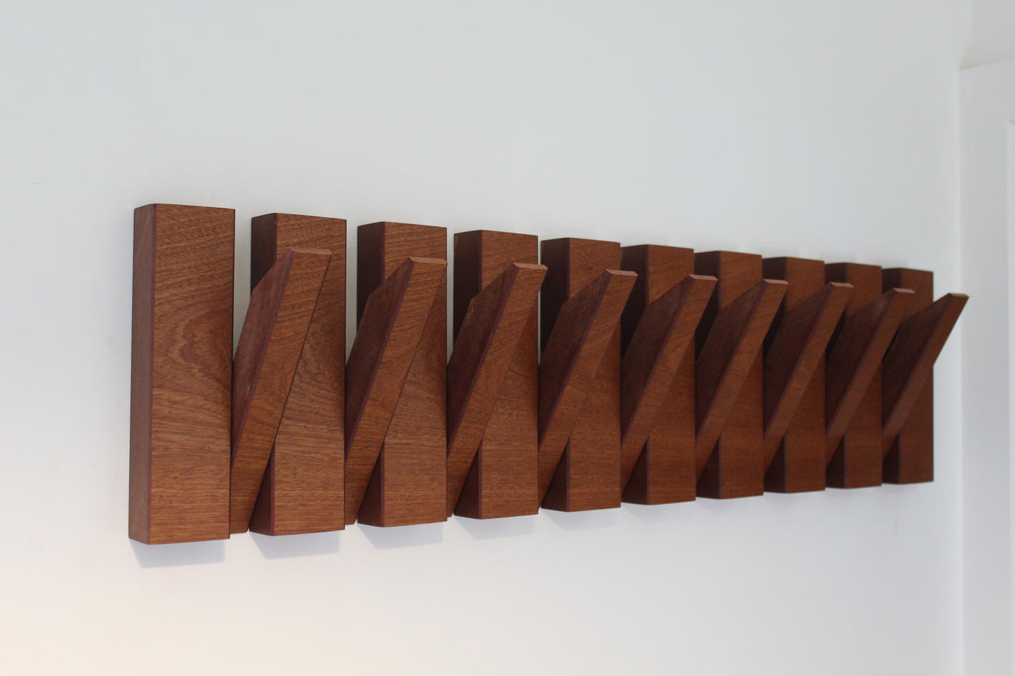 Oak and Sapele Flip-down Coat Rack
